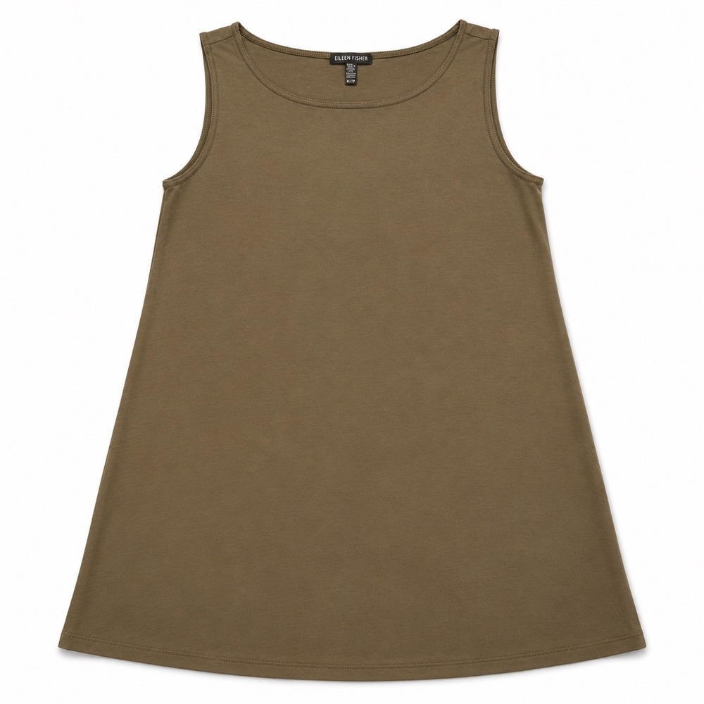 Eileen Fisher Olive Green Viscose Stretch Sleeveless A-Line‎ Tank Top XS
